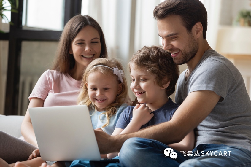 A family using a computer Description automatically generated with low confidence